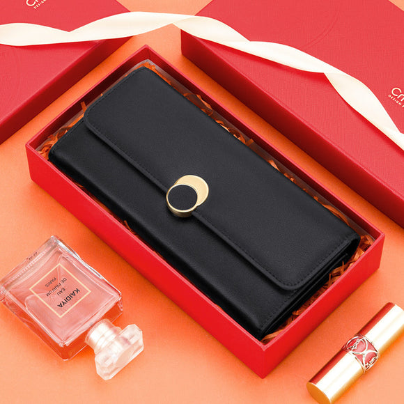 Billetera Larga de Cuero Genuino para Mujer - Gran Capacidad