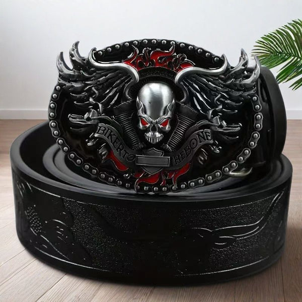 Cinturón de Cuero para Hombre con Hebilla de Aleación y Diseño Vintage Grabado