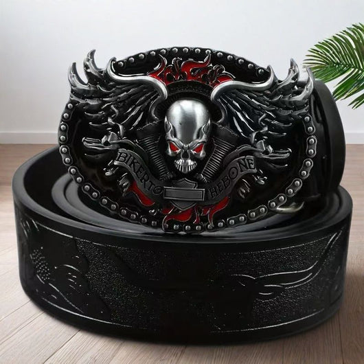 Cinturón de Cuero para Hombre con Hebilla de Aleación y Diseño Vintage Grabado
