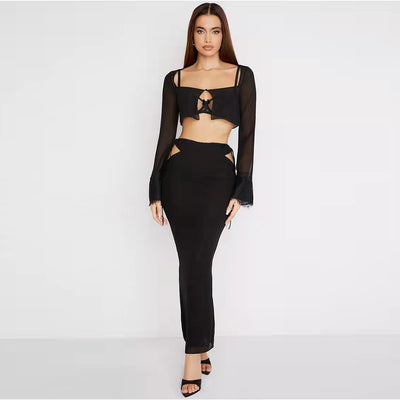 Blusa Cropped de Encaje y Gasa con Cuello Cuadrado y Manga Larga - Image 15