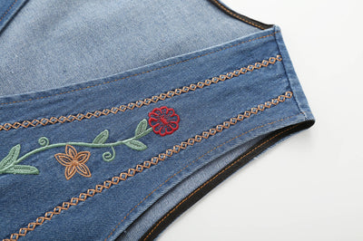 Chaleco Denim Bordado Étnico Cuello V Reforzado - Image 11