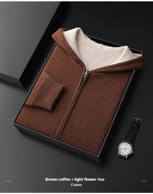 Cardigan Cashmere con Capucha y Cierre de Doble Cara para Hombre - Image 13