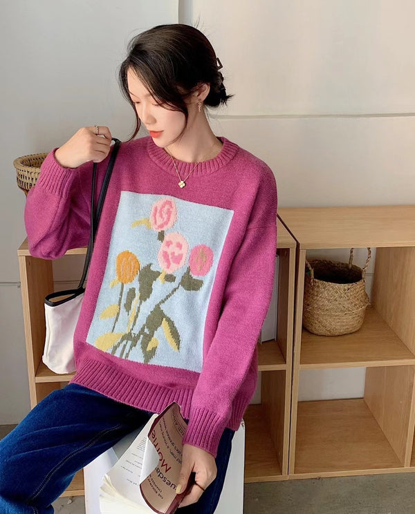 Suéter Tejido Jacquard Oversized en Algodón Suave