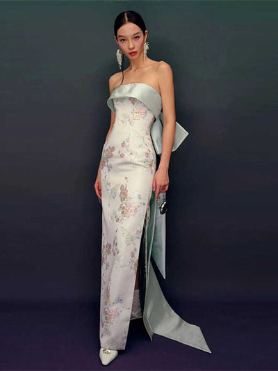 Vestido Cheongsam Escote Tubo Estilo Chino para Novia - Image 5