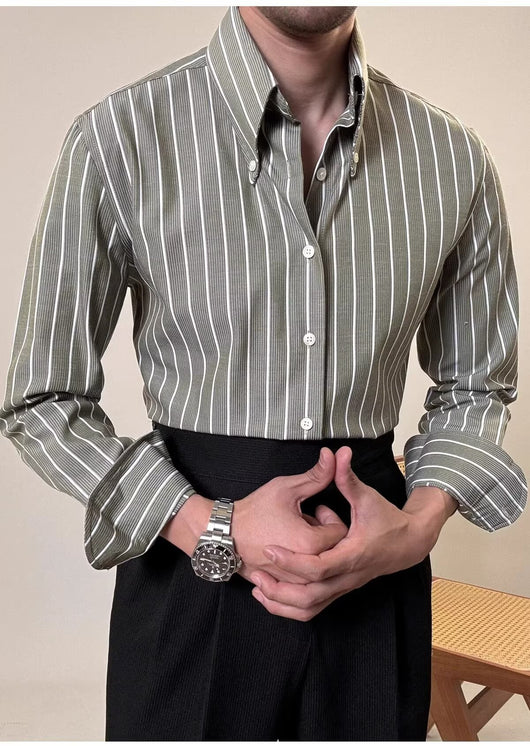 Camisa Casual Retro de Rayas Blancas para Hombre - Image 13