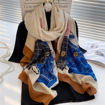 Pañoleta de Algodón y Lino con Estampado de Hojas para Mujer - Image 7