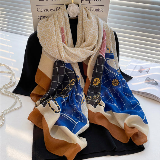 Pañoleta de Algodón y Lino con Estampado de Hojas para Mujer - Image 7