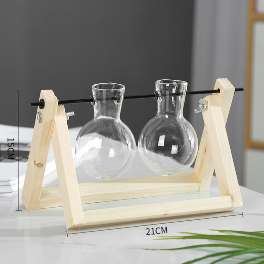 Maceta Hidropónica de Vidrio con Soporte de Madera Colgante - Image 10
