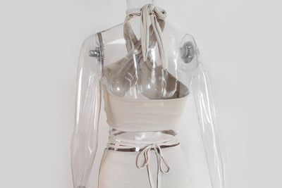 Vestido Dos Piezas Halter con Encaje y Volantes Anudado Espalda Descubierta - Image 18