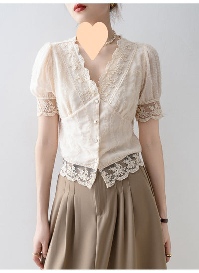Blusa Elegante de Verano con Encaje y Manga Corta - Image 12