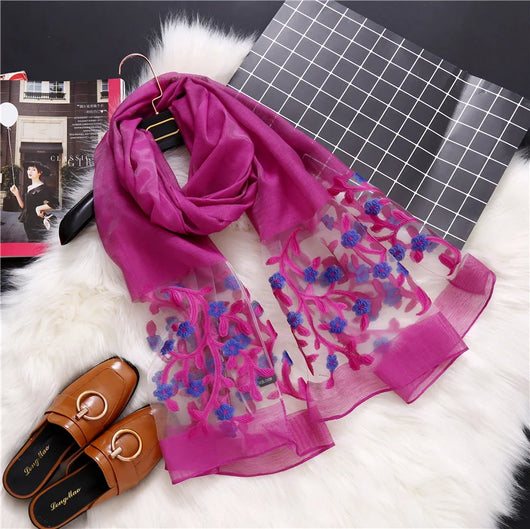 Pañuelo de Seda con Bordado Hueco para Mujer - Estola Ligera Primavera Verano - Image 8