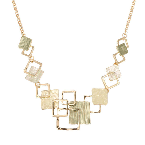 Conjunto de Aretes, Pulsera y Collar con Cuadrados Geométricos Pintados en Óleo
