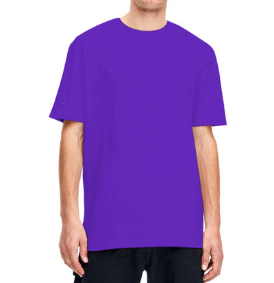 Plain light beige short-sleeved crew neck t-shirt made of cotton, shown on a model. - Image 40