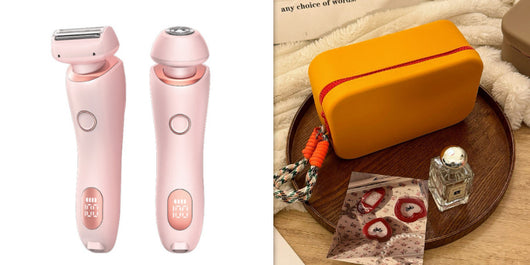 Light blue 2-in-1 electric shaver for women with interchangeable foil and epilator heads, digital display. - Image 12