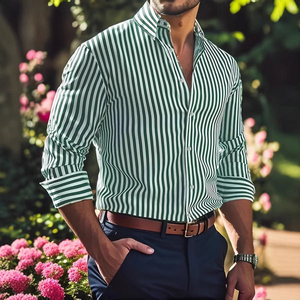 Camisa Casual de Manga Larga con Rayas para Hombre - Estilo Moderno Botones