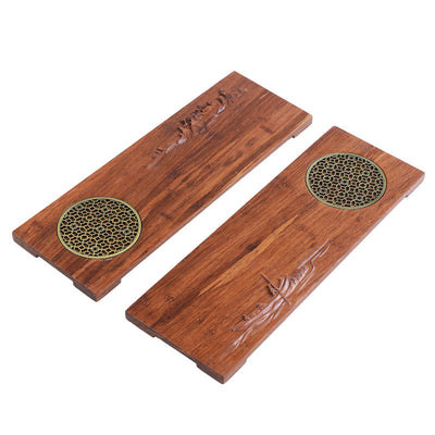 Bandeja de Té Retro de Madera Maciza con Abanico Decorativo - Image 7