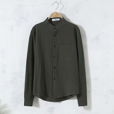 Camisa de Lino Suelta Manga Larga Cuello Redondo para Hombre - Image 5