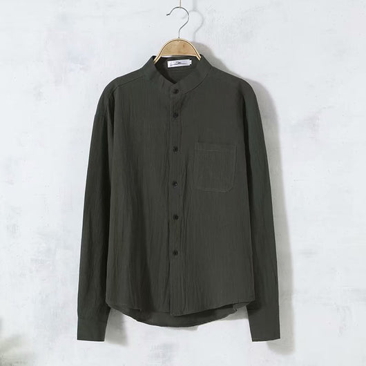 Camisa de Lino Suelta Manga Larga Cuello Redondo para Hombre - Image 5