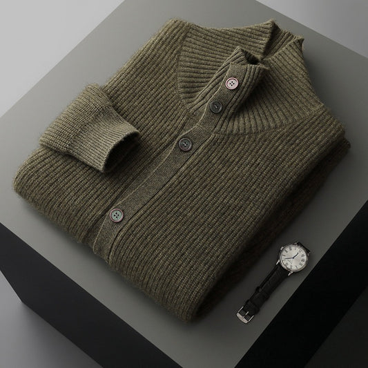 Cardigan de Cachemira para Hombre con Cuello Tipo Polo - Diseño Urbano Minimalista