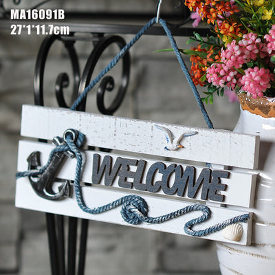 Placa de Bienvenida Mediterránea con Ancla Marina y Timón - Decoración Náutica de Madera - Image 11