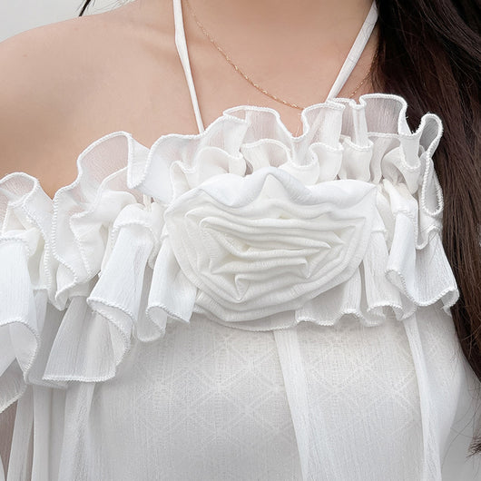 Blusa Chiffon Hombros Descubiertos Manga Larga - Image 3