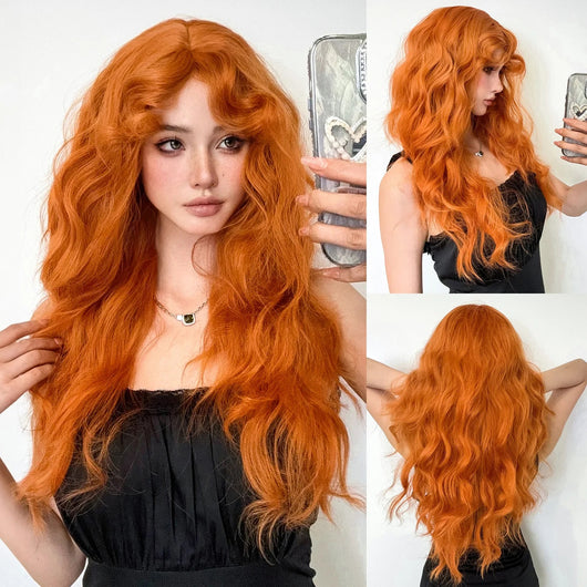 Peluca Mujer Flequillo Voluminoso Largo Medio Cabello Natural Completa