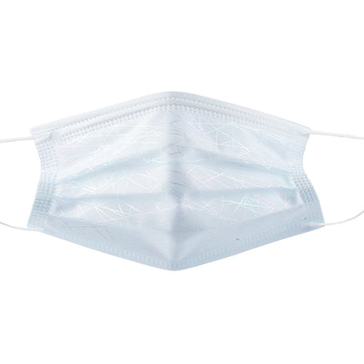 Light blue disposable face mask with iridescent butterfly patterns and white ear loops for dust protection. - Image 4