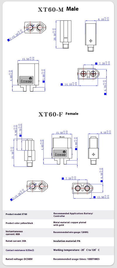 Conector de Extensión XT90 Macho a Hembra para Baterías de Litio - Image 13