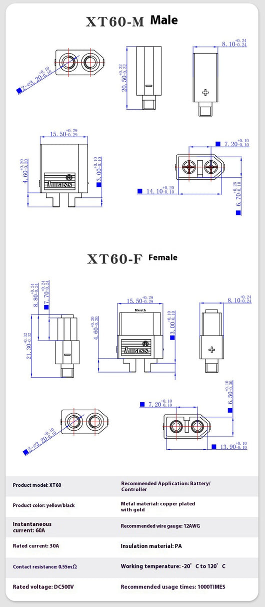 Conector de Extensión XT90 Macho a Hembra para Baterías de Litio - Image 13