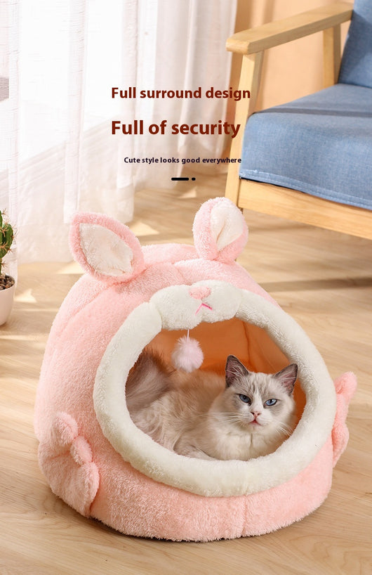 Cama Gatito Cerrada Rosa Conejo Gritón - Casa para Gatos Otoño Invierno - Image 14