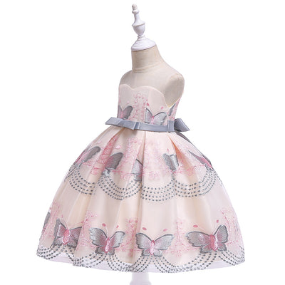 Vestido Infantil de Tul con Flores Bordadas y Escote Tubo - Image 5