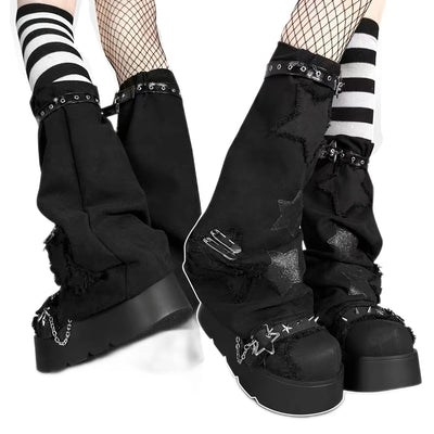 Calcetines Largos Sueltos con Bordado de Pentagrama para Mujer - Image 4