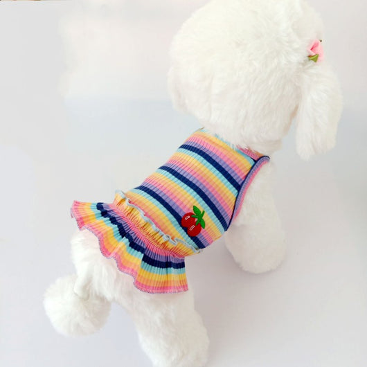 Vestido Princesa a Rayas con Estampado de Cereza para Mascotas - Image 5