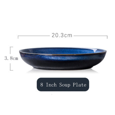 Plato de Cerámica Artesanal Azul Estrella con Esmalte Variable Horno Japonés - Image 8