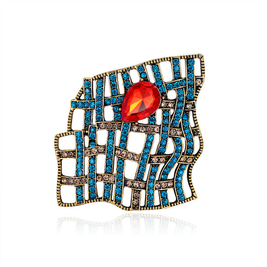 Broche Retro de Diamante Hueco en Malla Azul - Image 8