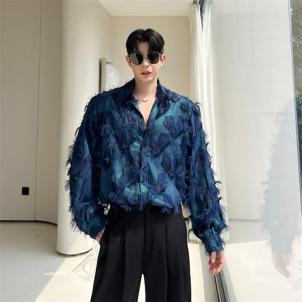 Camisa Hombre Otoño Diseño Hueco Corazón Tassel Suelta Personalidad