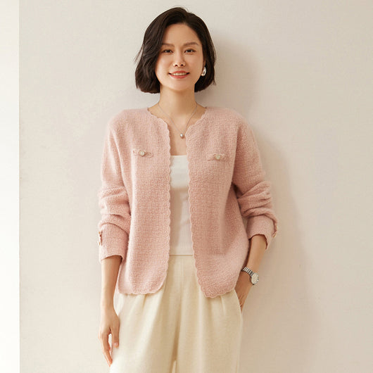 Cardigan de Cachemira Estilo Chanel - Tejido Suelto Cuello Redondo Manga Larga - Image 6
