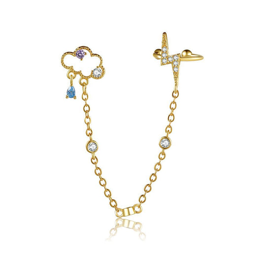 Aretes Colgantes de Oro Real con Zirconia y Clip para Cartílago - Image 9