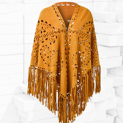 Capa Chal de Gamuza Deerskin con Borlas - Estilo Europeo Elegante - Image 11