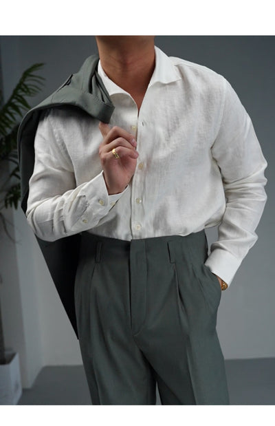 Camisa Ejecutiva de Lino Hombre - Cuello Clásico Manga Larga Transpirable - Image 17