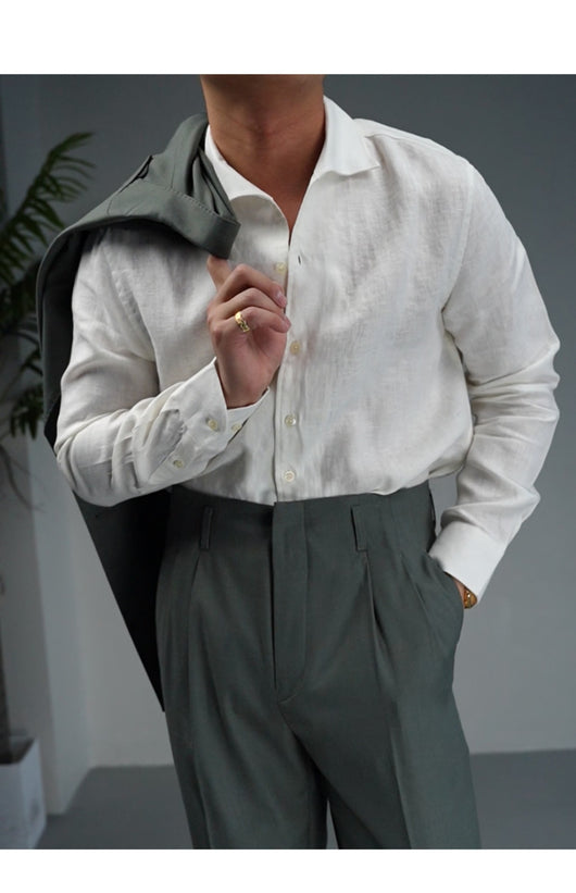 Camisa Ejecutiva de Lino Hombre - Cuello Clásico Manga Larga Transpirable - Image 17