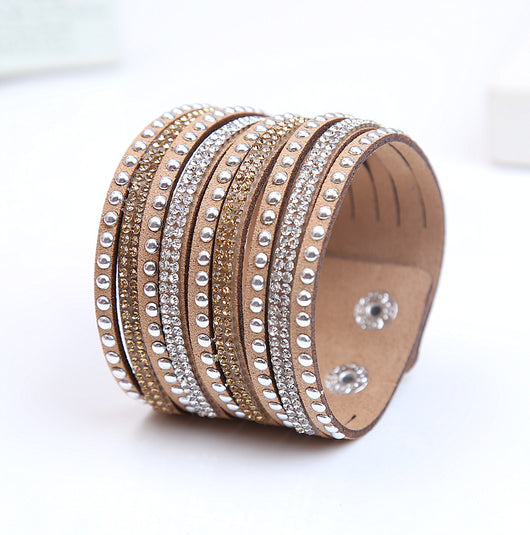 Pulsera de Cuero Flanela con Diamantes Brillantes - Image 11