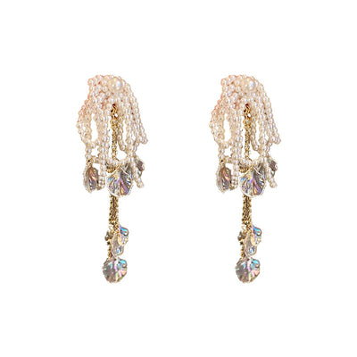 Aretes Largos de Perlas con Moño y Concha - Image 5