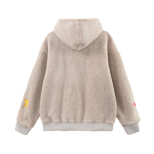 Abrigo Sudadera de Lana Cordero con Capucha - Diseño Oversize Pentágrama Bordado Invierno - Image 2