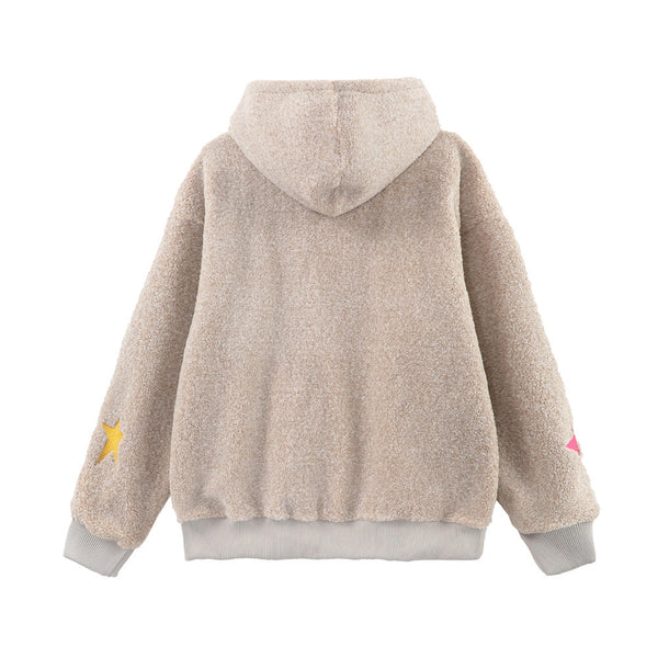 Abrigo Sudadera de Lana Cordero con Capucha - Diseño Oversize Pentágrama Bordado Invierno