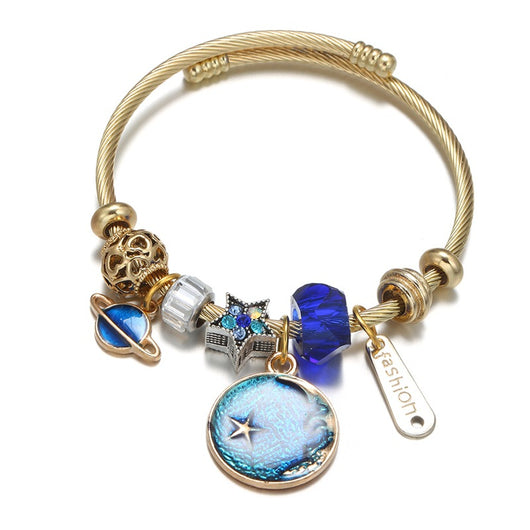 Pulsera de Acero Inoxidable con Dije Floral Mosaico Dorado - Image 5