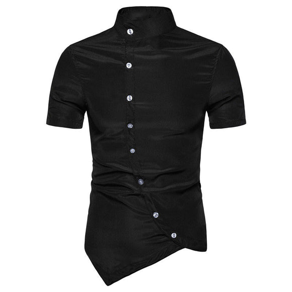 Camisa de Verano Casual con Cuello Mao y Botones Múltiples