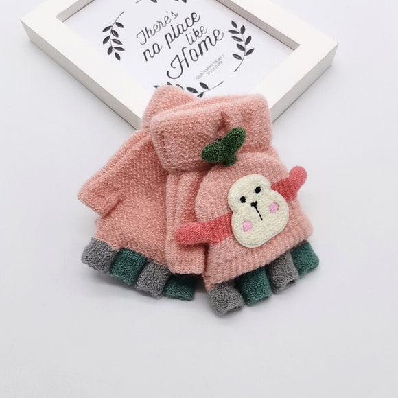 Guantes de Lana Tejida de Medio Dedo con Diseño de Mono