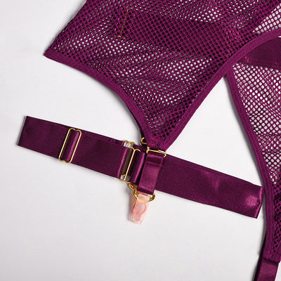 Conjunto de Lencería de 4 Piezas con Malla y Detalles Metálicos - Image 15