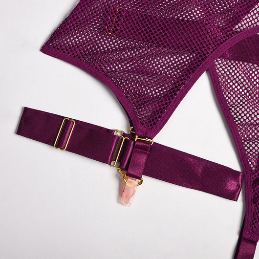 Conjunto de Lencería de 4 Piezas con Malla y Detalles Metálicos - Image 15
